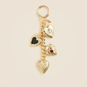 J. Crew Crystal heart bag charm gold tone metal keyring keychain